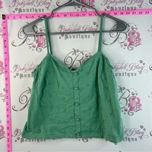 twik tank top cropped Mint Green Eyelet Lace-Trim Button Cami
